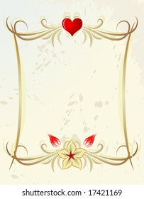 Frame with heart and flowers
