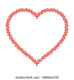 frame heart made of hearts, a lot of red hearts, on white background, vector