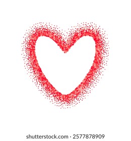 Frame heart made red confetti isolated on transparent background. Dots sparkles shape decoration for Valentine's Day celebration. Vector illustration