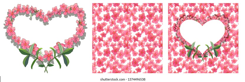 Frame, heart, seamless template isolated on white for saint valentine’s greeting card, wedding, engagement invitation, clothes, bed linens, fabric,  textiles, wallpaper, wrapping paper, gift box.