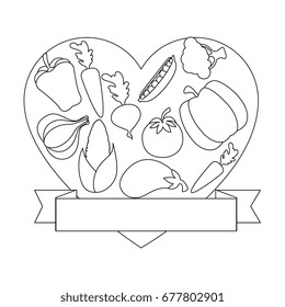 frame in heart shape with vegetables icon