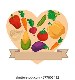 frame in heart shape with vegetables icon