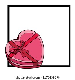 Frame with heart shaped giftbox colorful