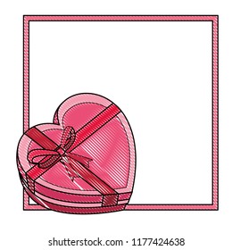 Frame with heart shaped giftbox scribble