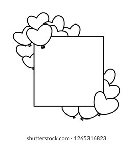 frame with heart shaped party balloons