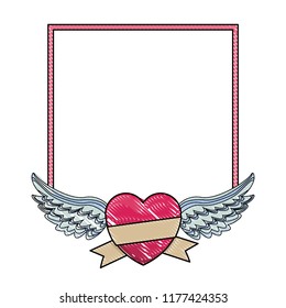 Frame and heart with wings scribble