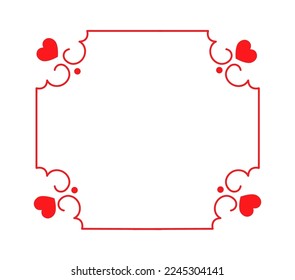 Frame with hearts and curls flat icon Wall decor. Vector illustration