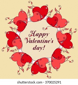 Frame of hearts for design template. Valentines day card, love message. Vector illustration