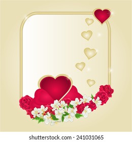 Frame of hearts with flowers  background place for text valentines day mothers day vector illustration 