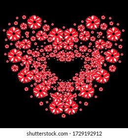 frame with hearts, heart on a black background