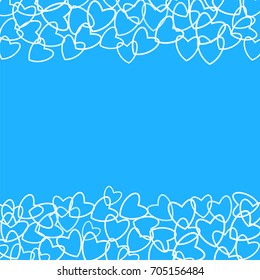 frame of hearts on a blue background prints, greeting cards, invitations for holiday, birthday, wedding, Valentine's day, party. Vector illustration.