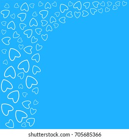frame of hearts on a blue background prints, greeting cards, invitations for holiday, birthday, wedding, Valentine's day, party. Vector illustration.