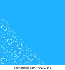 frame of hearts on a blue background prints, greeting cards, invitations for holiday, birthday, wedding, Valentine's day, party. Vector illustration.
