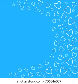 frame of hearts on a blue background prints, greeting cards, invitations for holiday, birthday, wedding, Valentine's day, party. Vector illustration.