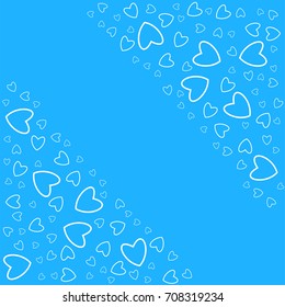 frame of hearts on a blue background prints, greeting cards, invitations for holiday, birthday, wedding, Valentine's day, party. Vector illustration.