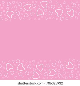 frame of hearts on a pink background prints, greeting cards, invitations for holiday, birthday, wedding, Valentine's day, party. Vector illustration.