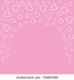 frame of hearts on a pink background prints, greeting cards, invitations for holiday, birthday, wedding, Valentine's day, party. Vector illustration.