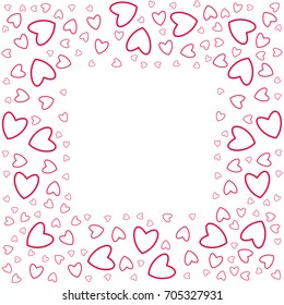 frame of hearts on a white background prints, greeting cards, invitations for holiday, birthday, wedding, Valentine's day, party. Vector illustration.
