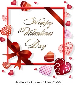 Frame with hearts and text.Decorated hearts on a bright frame with text for Valentine's Day in vector illustration.