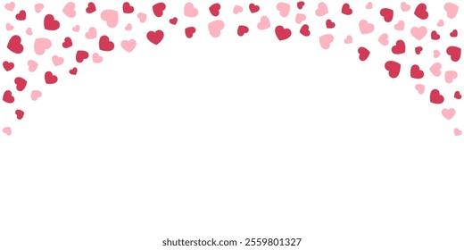 Frame of hearts for Valentine's Day, Mother's Day. Hearts scattered on white background. Template of banner, greeting card. Vector illustration.