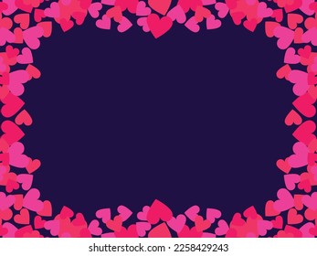 Frame of hearts for Valentine's Day. Red heart border. Horizontal frame made of hearts with space for text. Create a template for invitations, flyers and greeting cards. Vector illustration