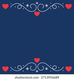 Marco con corazones. Fondo de Vector con monogramas, estrellas y corazones sobre un fondo azul. Elemento de diseño para decorar invitaciones, tarjetas, Anuncios para San Valentín y bodas.