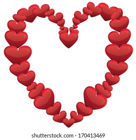 frame heart-shaped, consisting of many small red hearts