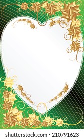 Frame heart-shaped flower on a dark background with gold