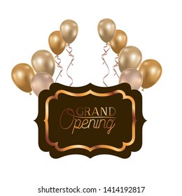 frame and helium balloons with label grand opening