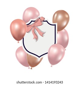 frame with helium balloons on white background