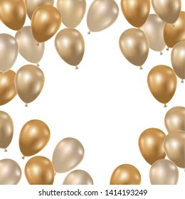 frame with helium balloons on white background