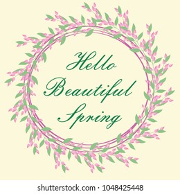 Frame Hello Spring Background With Flowers. vector illustration.