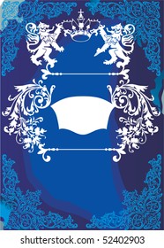 frame with heraldic elements decoration on blue background