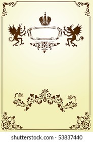 frame with heraldic elements decoration on light background