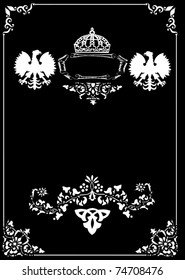 frame with heraldic elements decoration on black background
