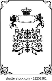 frame with heraldic elements decoration on white background