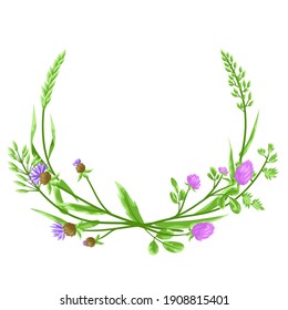 Frame with herbs and cereal grass. Floral design of meadow plants.