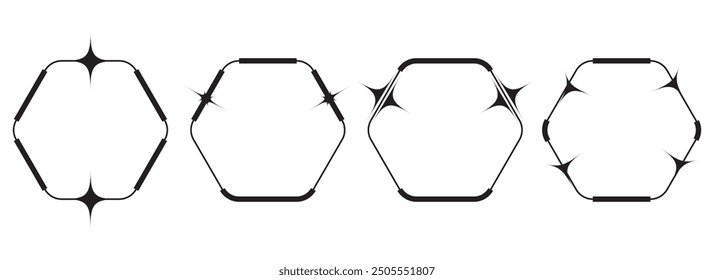 Frame hexagonal, Retro futuristic elements. Geometric shape vector illustration set