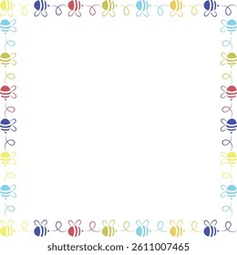 Frame with honey bee. Bright bumblebee vector template. Insect on white background