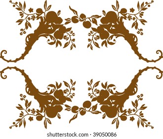 Frame Horn of plenty with leaves, buds, fruits. Vector illustration.