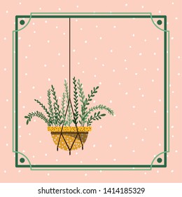 frame with houseplant hanging in macrame