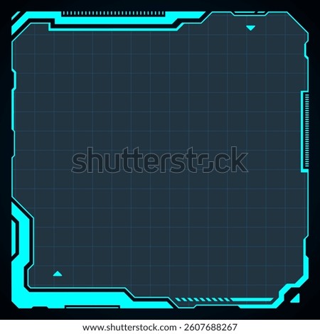 Frame HUD futuristic interface with a grid for display. The bright blue outlines the dark area	