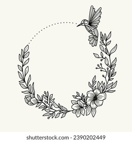 Frame with hummingbirds and flowers isolate on a white background