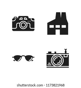 frame icon. 4 frame vector icons set. factory, sunglasses and photo camera icons for web and design about frame theme