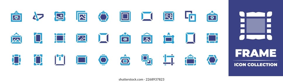 Frame icon collection. Duotone color. Vector illustration. Containing picture frame, bicycle, painting, photos, frame, photograph, picture, photo frame, landscape, christmas present, frames.