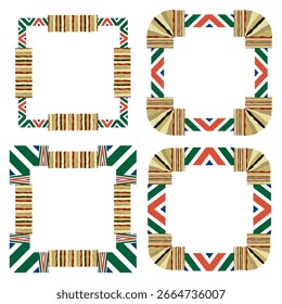 Icono de marco. Borde de Vector adornado. Patrón rojo verde. Forma de marco decorativo.