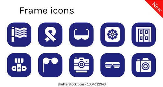 Frame Icon Set. 10 Filled Frame Icons.  Collection Of - Rainbow, Ribbon, Sun Glasses, Photos, Double Door, Camera, Glasses, Photo Camera, Sunglasses