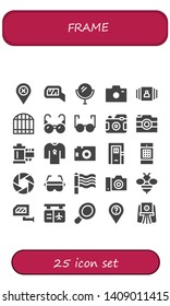 frame icon set. 25 filled frame icons.  Collection Of - Placeholder, Mirror, Photo camera, Gallery, Gate, Glasses, Camera, Reel, Ribbon, Door, Image gallery, Rainbow, Bee, Rearview mirror