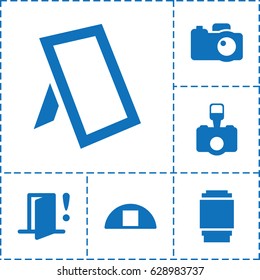 Frame icon. set of 6 frame filled icons such as cargo barn, camera, camera lense, photo