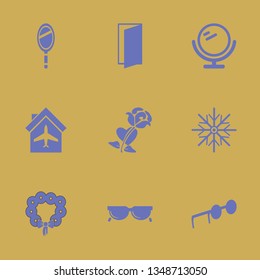 frame icon set with door open, rose heart and plane hangar vector illustration